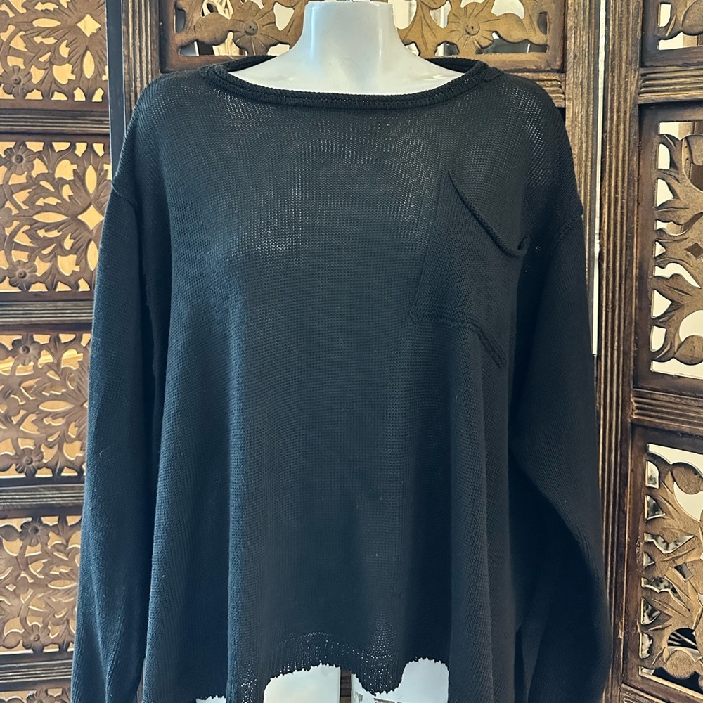 BAKU Black Oversized Distressed Long Sleeved Pull On Knit Sweater.